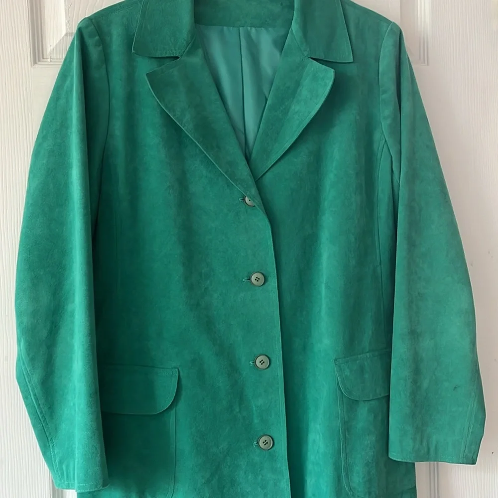 Like new genuine soft suede duster!coat  sz M green - Picture 4 of 4